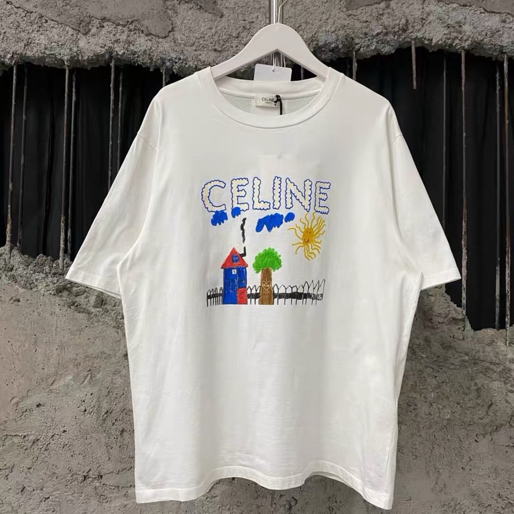 🚩steal authentic Celine White Tee with Colorful Graphic